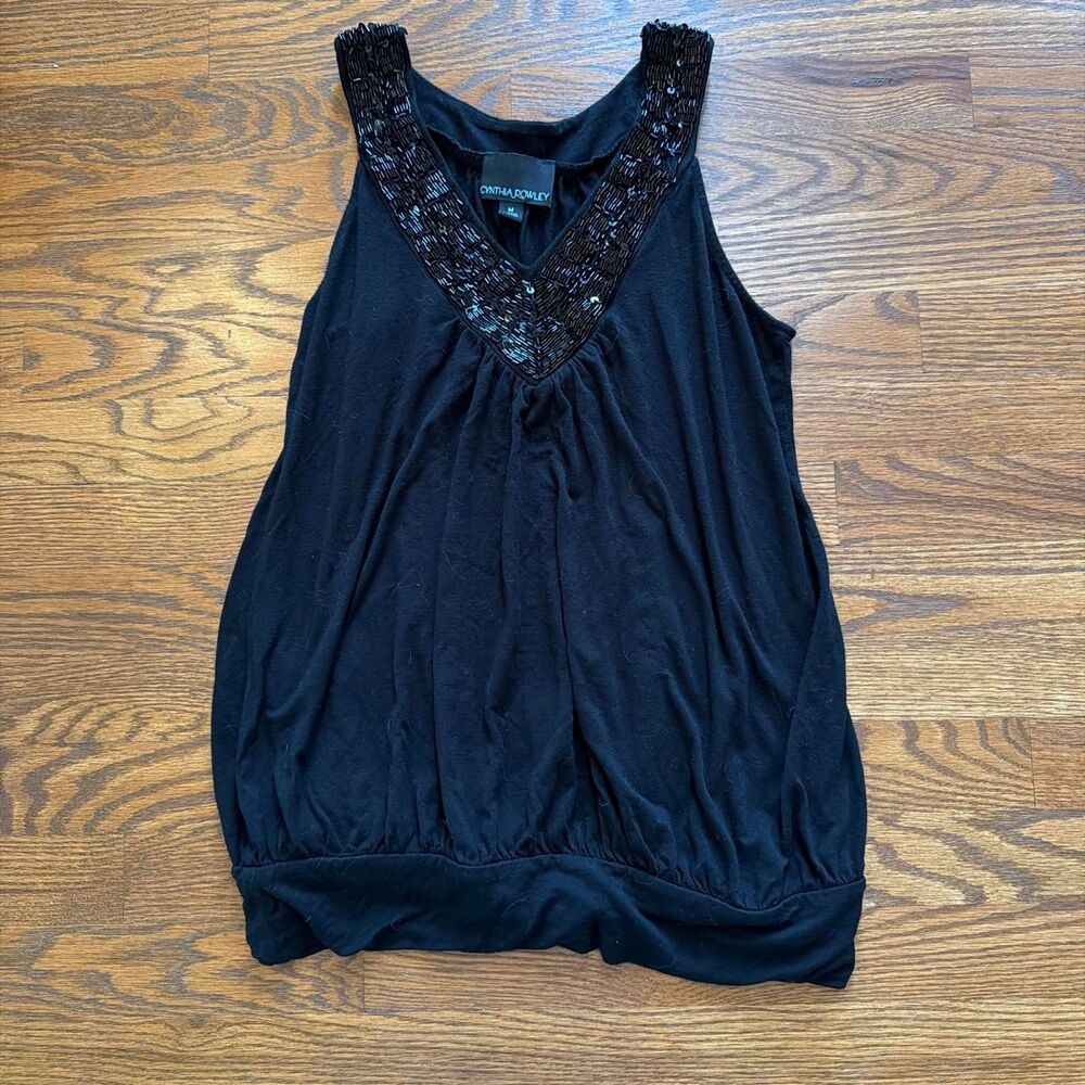 Vintage Cynthia Rowley 2000s Y2K going out black sequin top size M